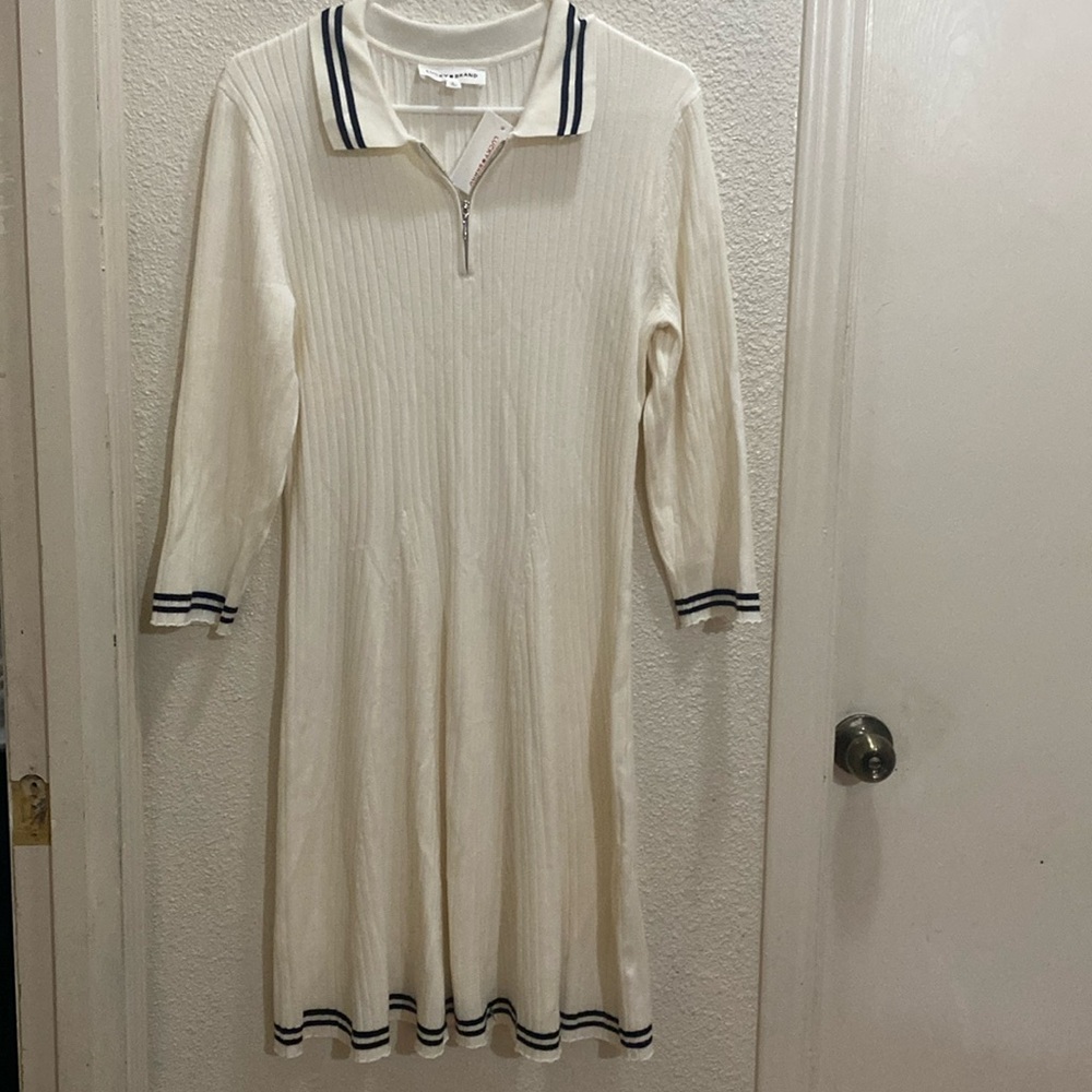 Lucky Brand cream and black knit polo dress-size L